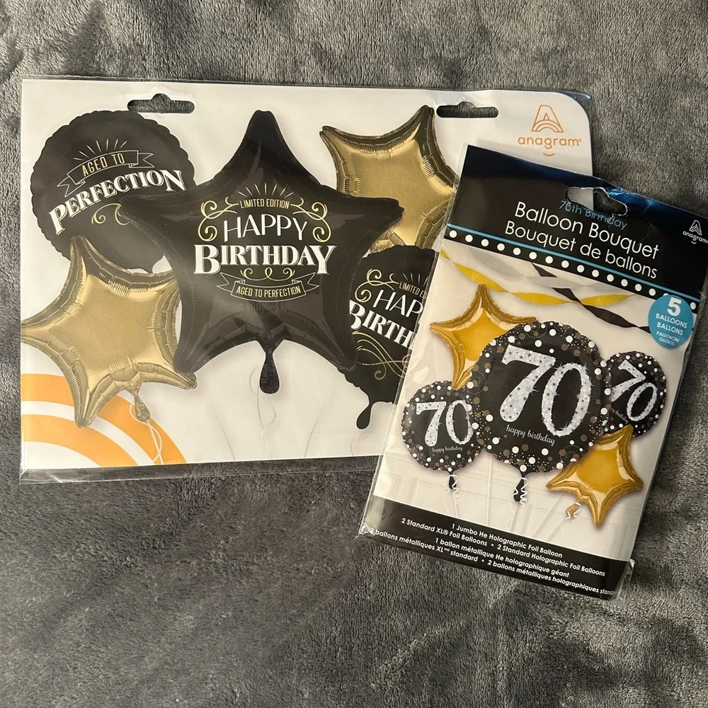 70th Birthday Party Balloons Black Gold Silver Decorations Foil Man Woman Jumbo